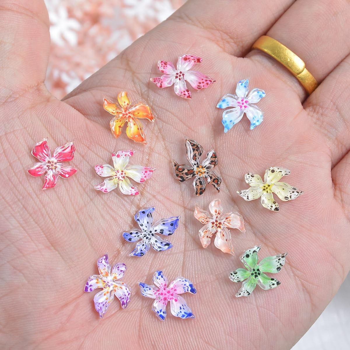 60PCS Flower Nail Art Charms 3D Hawaii Flowers Nail Rhinestones Colorful