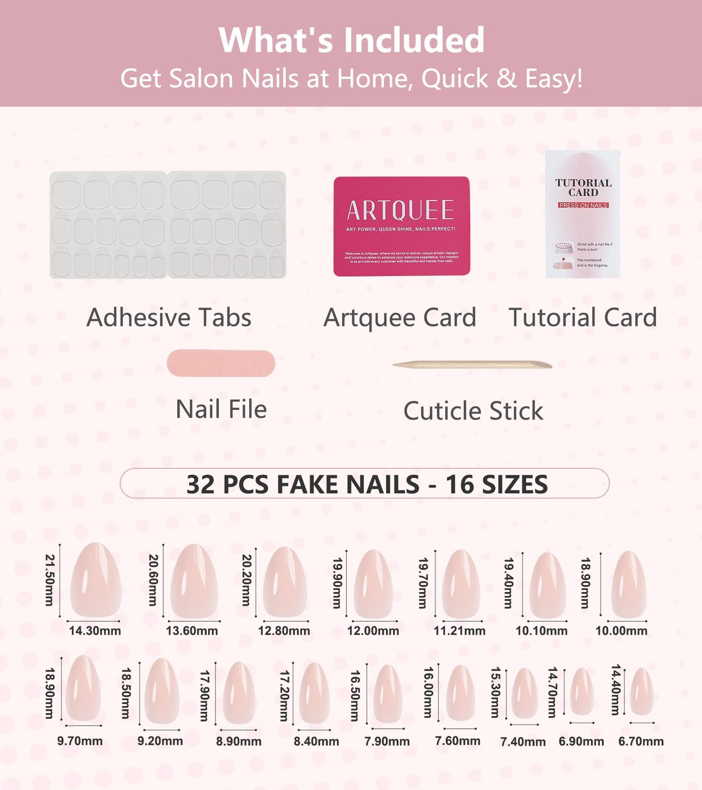 Artquee Press on Nails Short Soft Pink Almond 32 Count (Pack of 1),