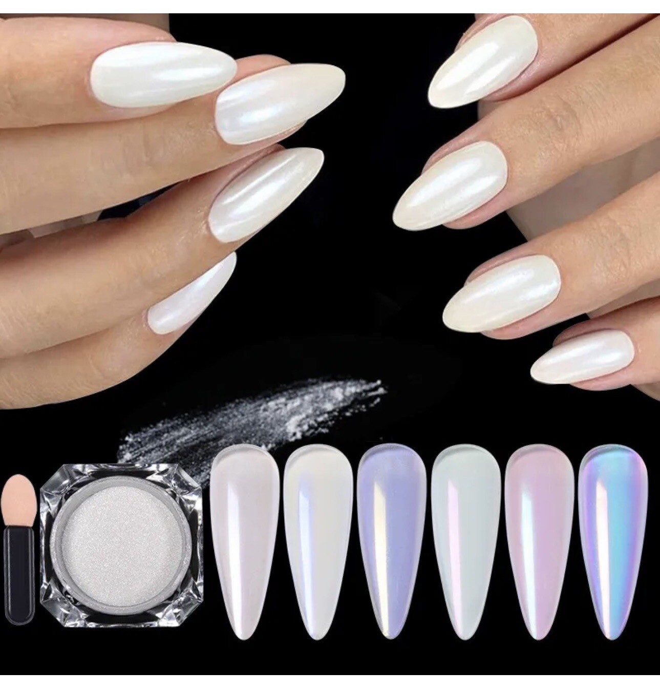 WHITE CHROME POWDER Pigment Pearl Nails Nail Art Crystal Shiny Dust Glazed Donut