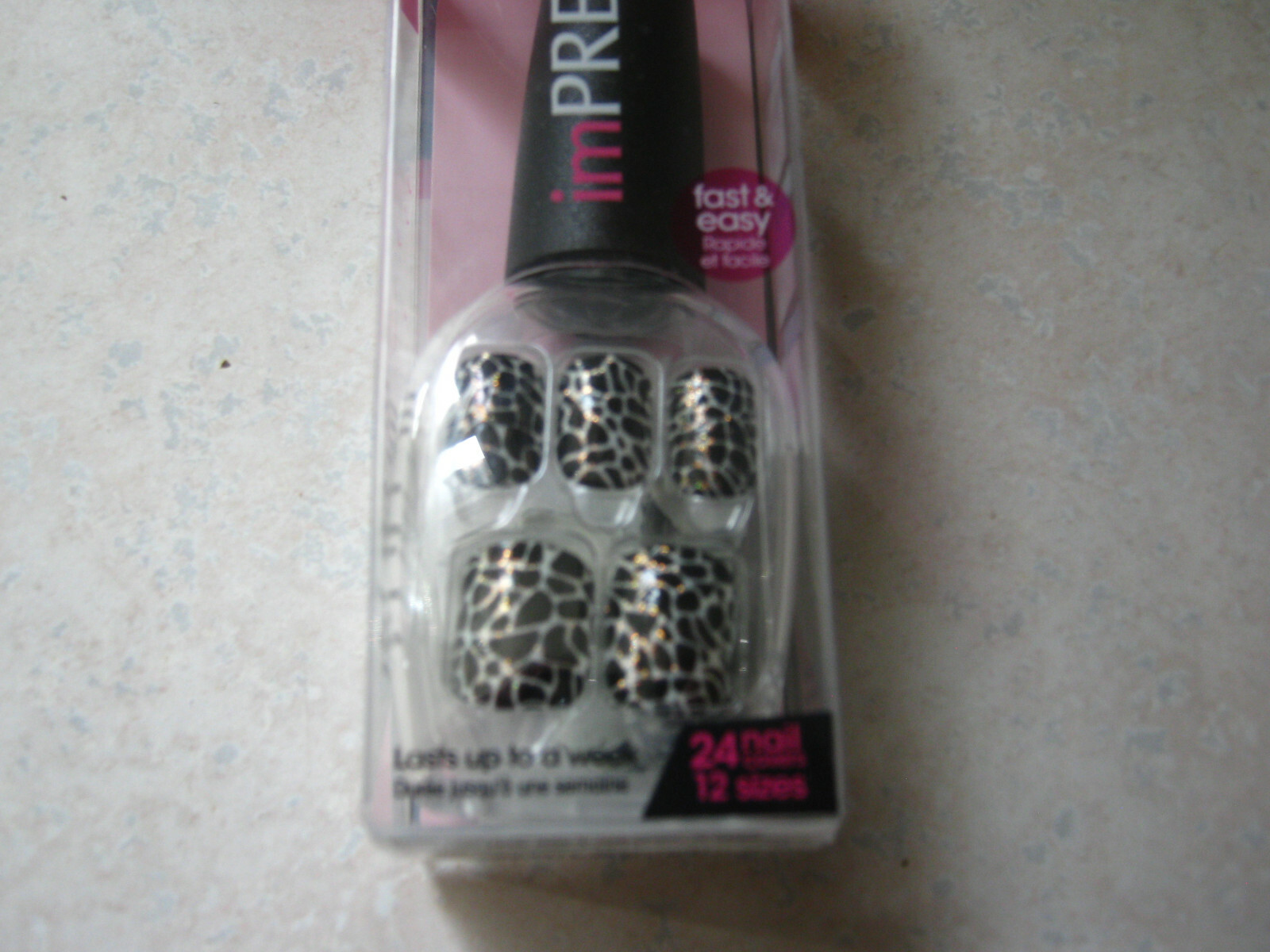 1 Impress SPACE CADET Press-On 24 Nails Leopard Snake Skin Black Gold in Bottle