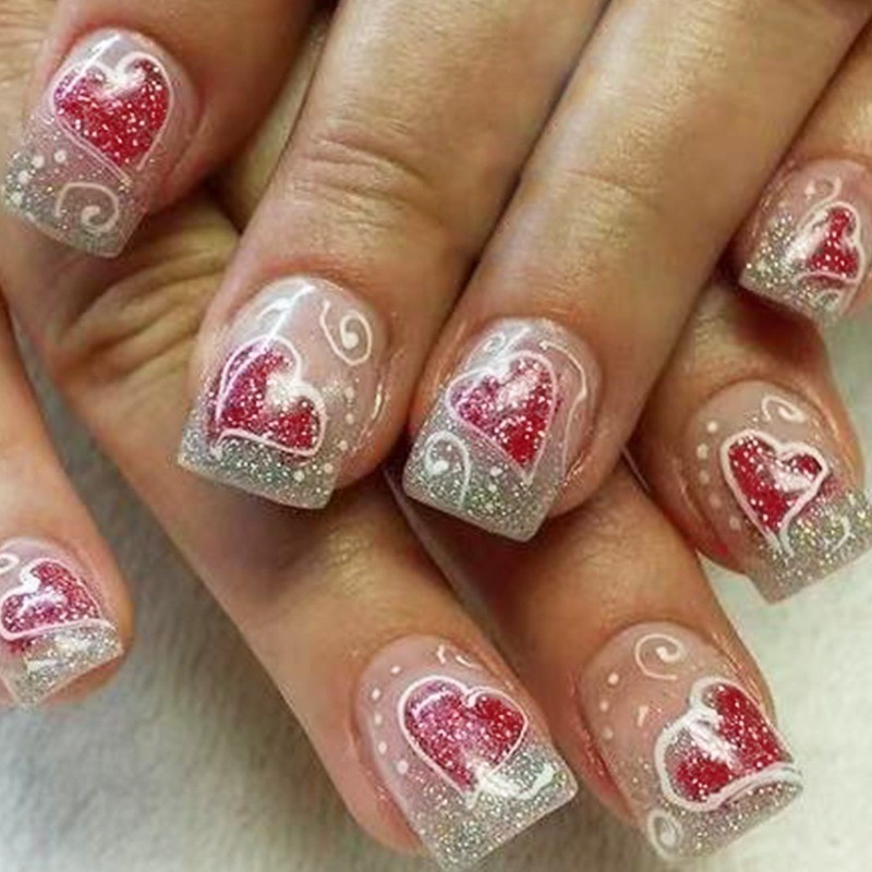 216 Pink Rose 3D Heart Shaped Nails – Removable and Reusable Fake Nail Art