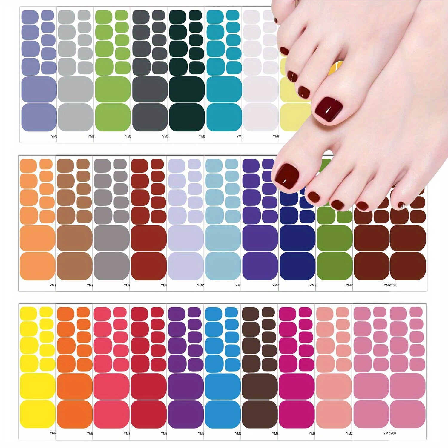 Full Set of Solid Color Nail Polish Stickers + Toenail Stickers for Women