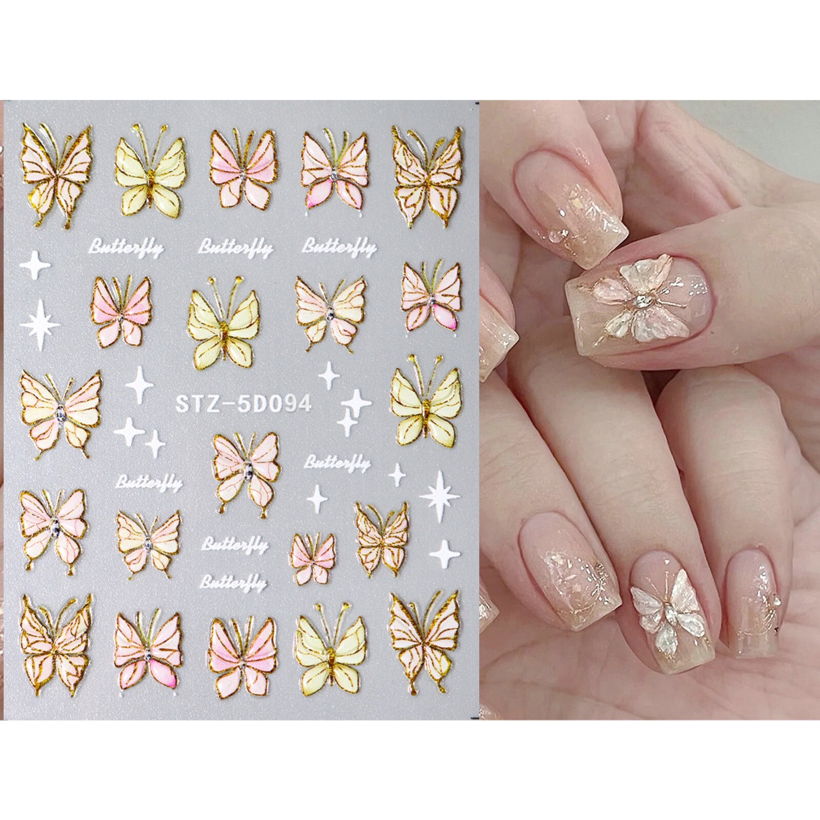 3D Butterfly Nail Stickers,Nail Decal,Nail Art Design,Hologram Nails 5D94