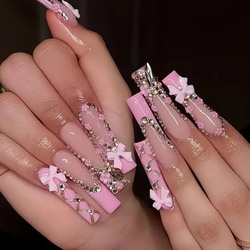 500 PC Pink/White/Red/Black/Blue Bow/Heart/Pearl/Star Finger nail gems