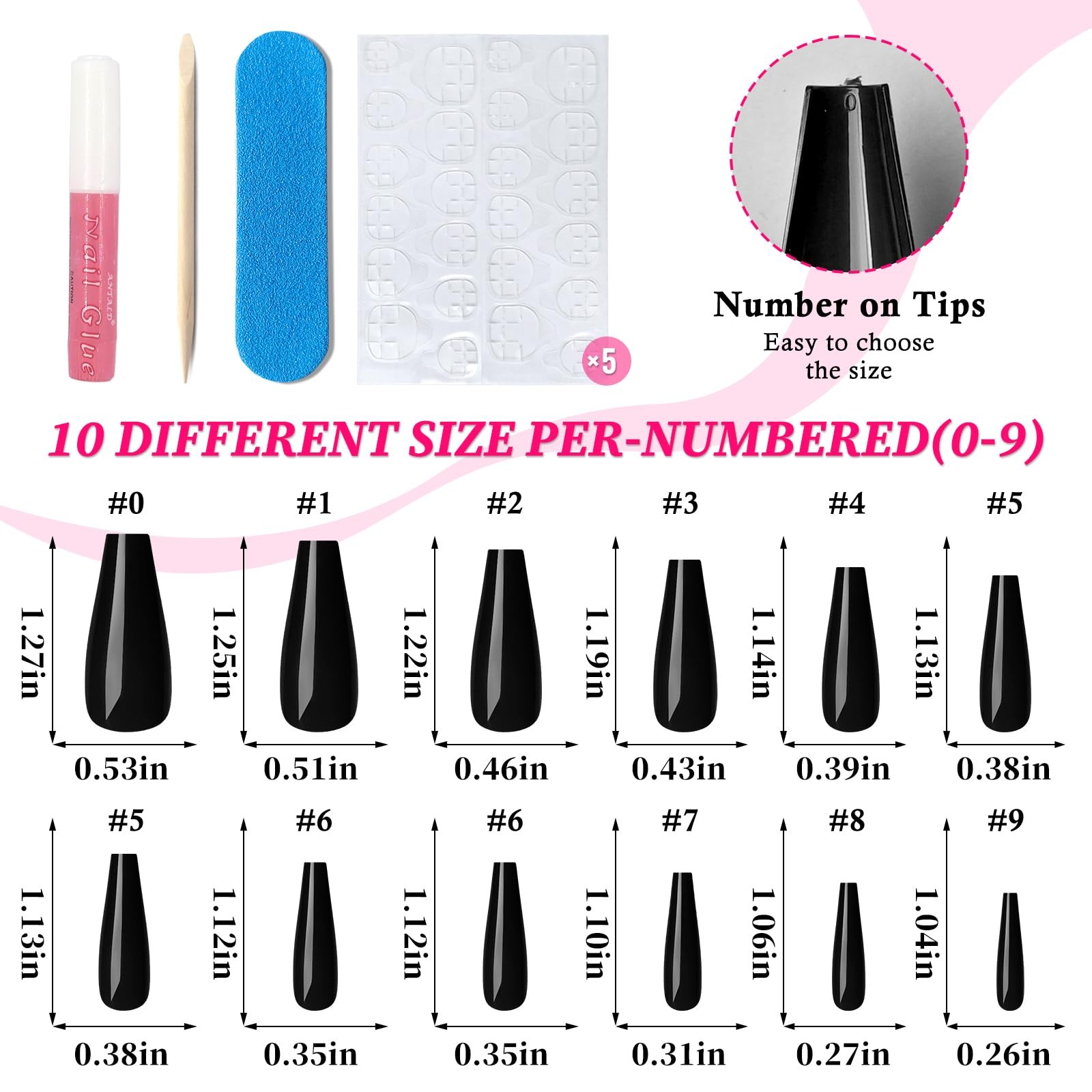 120PC Black Coffin Press on Nails Long Fake Nails Press ons with Glue Nail Ad…