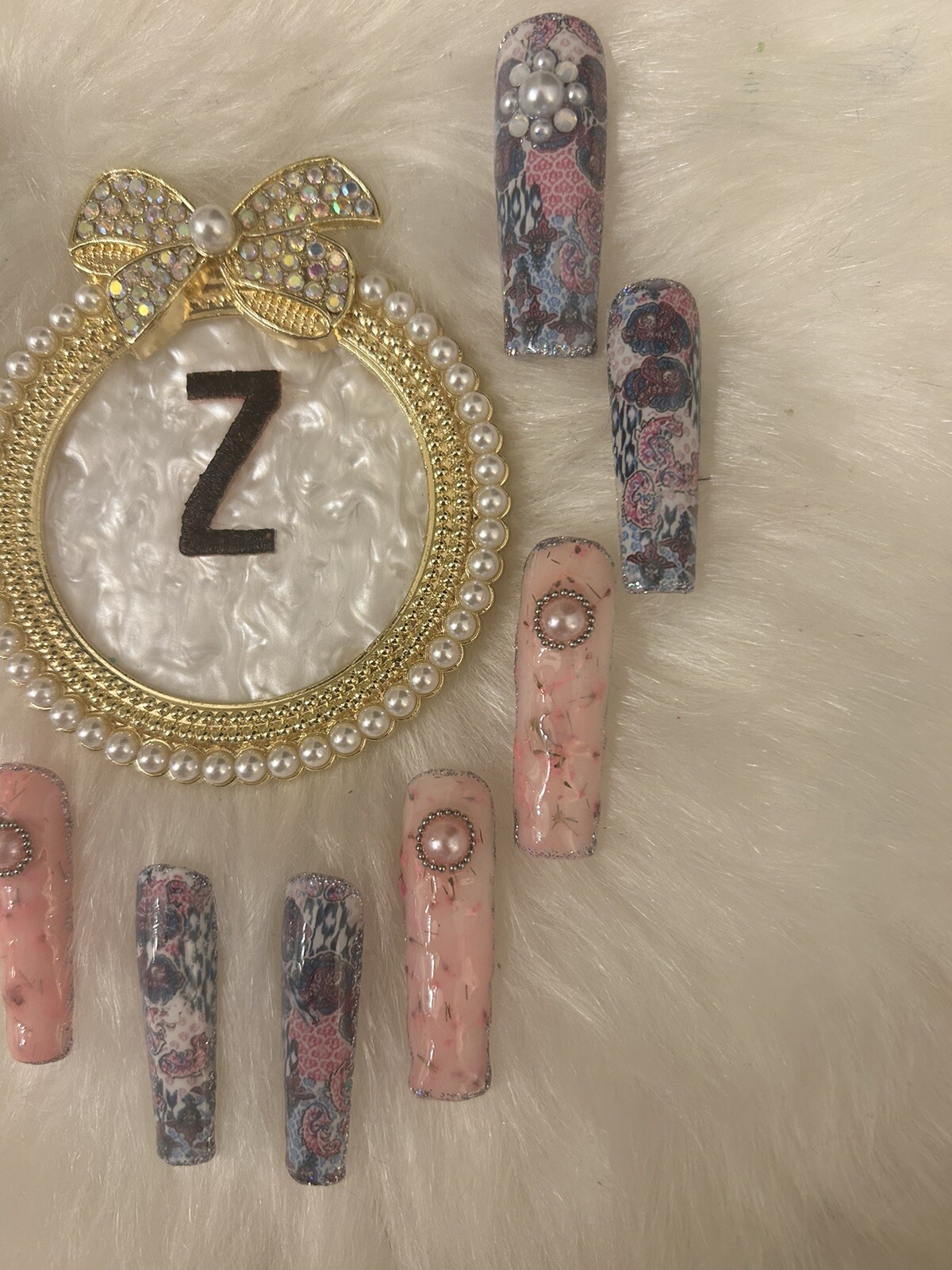 Z NAILZ! Gorgeous 10 Pc.Handcrafted 2XL Square Pink/Blue Textured Press On Nails