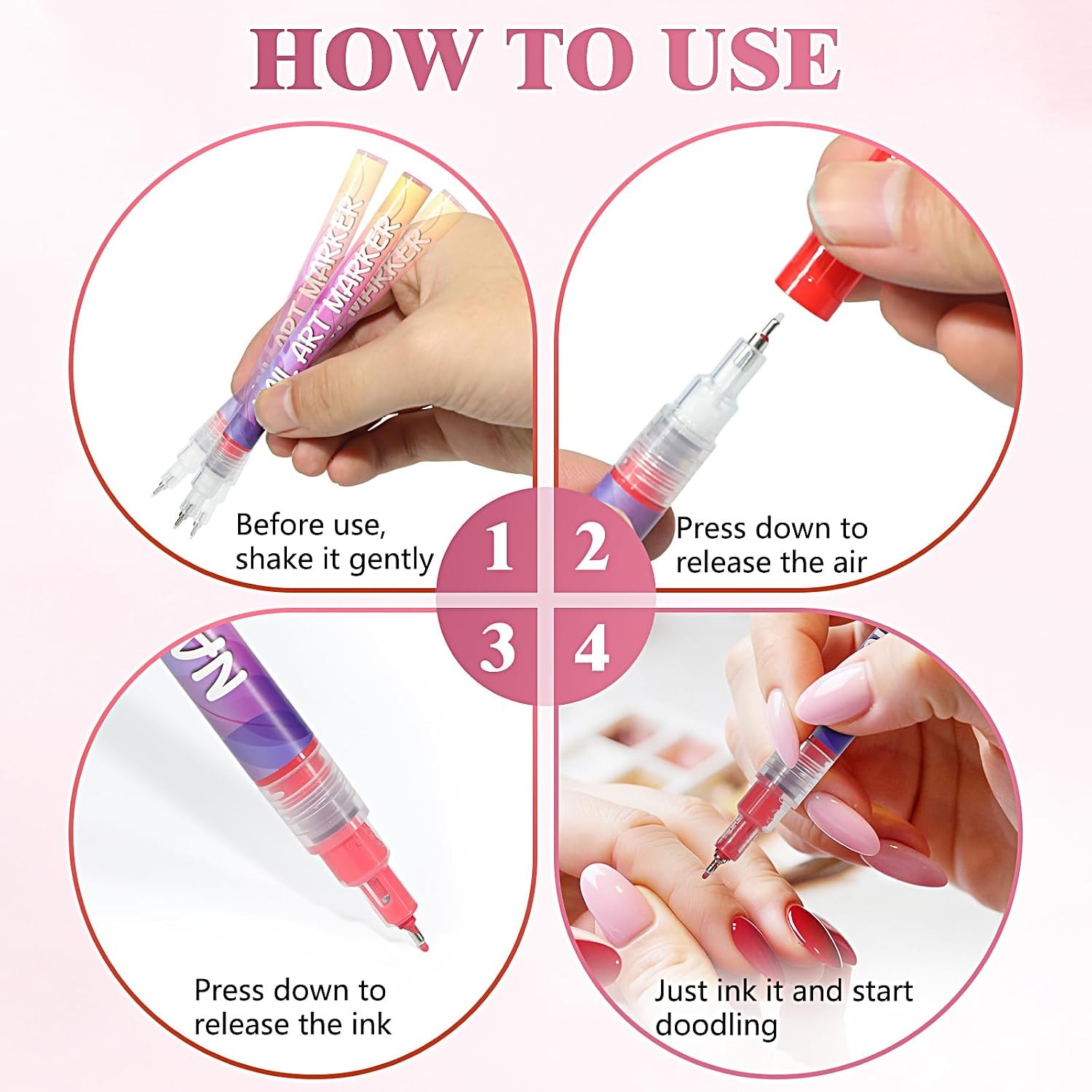 12 Colors Nail Art Pens, 0.5mm Fine Tip 3D Acrylic Polish Pen Set, Waterproof Qu