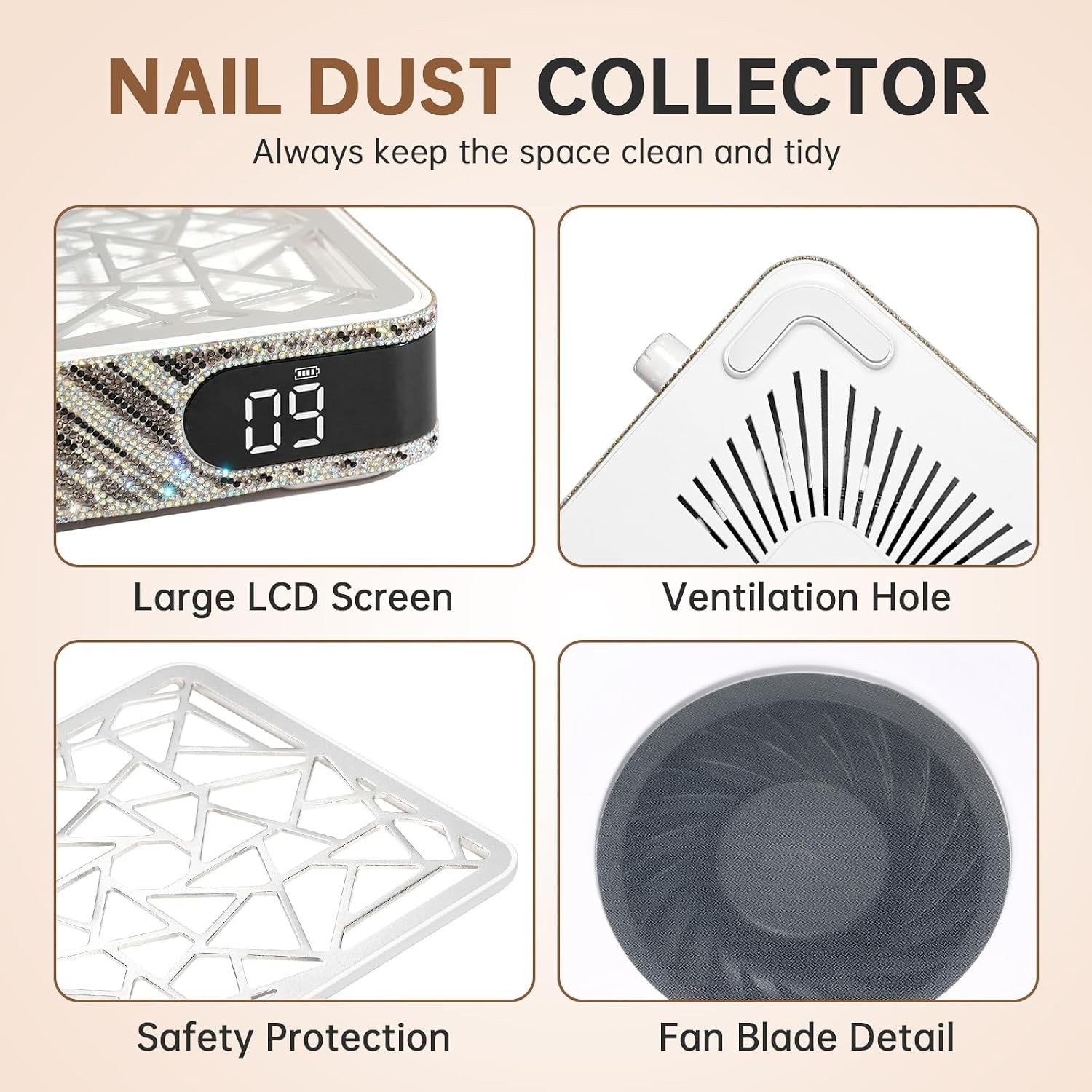 Cordless Nail Dust Collector Powerful Vacuum Fan Acrylic Nail Dust Extractor