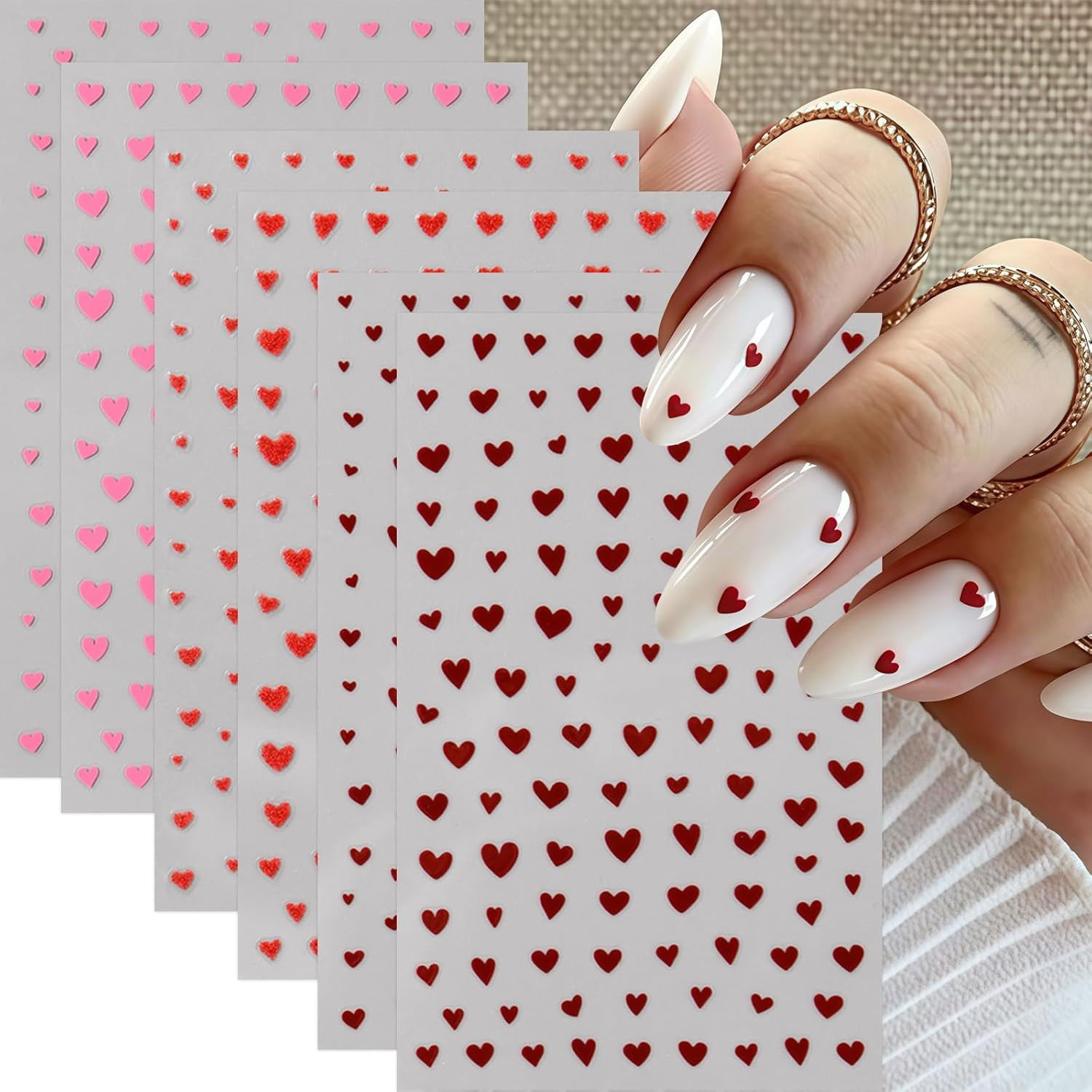 6 Sheets Gold Star Nail Stickers for Nail Art 3D Self Adhesive Moon Heart Nail A