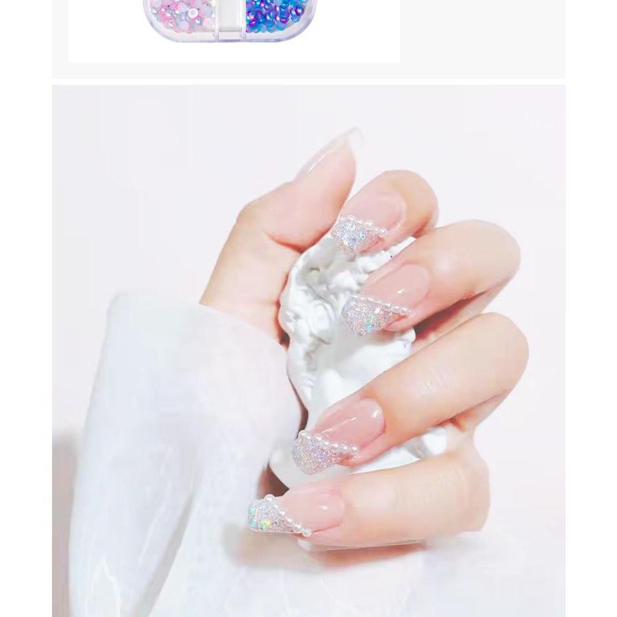 12-Grid AB Iridescent Mermaid Nail Pearls Set, Mixed Size Semi Round Gems