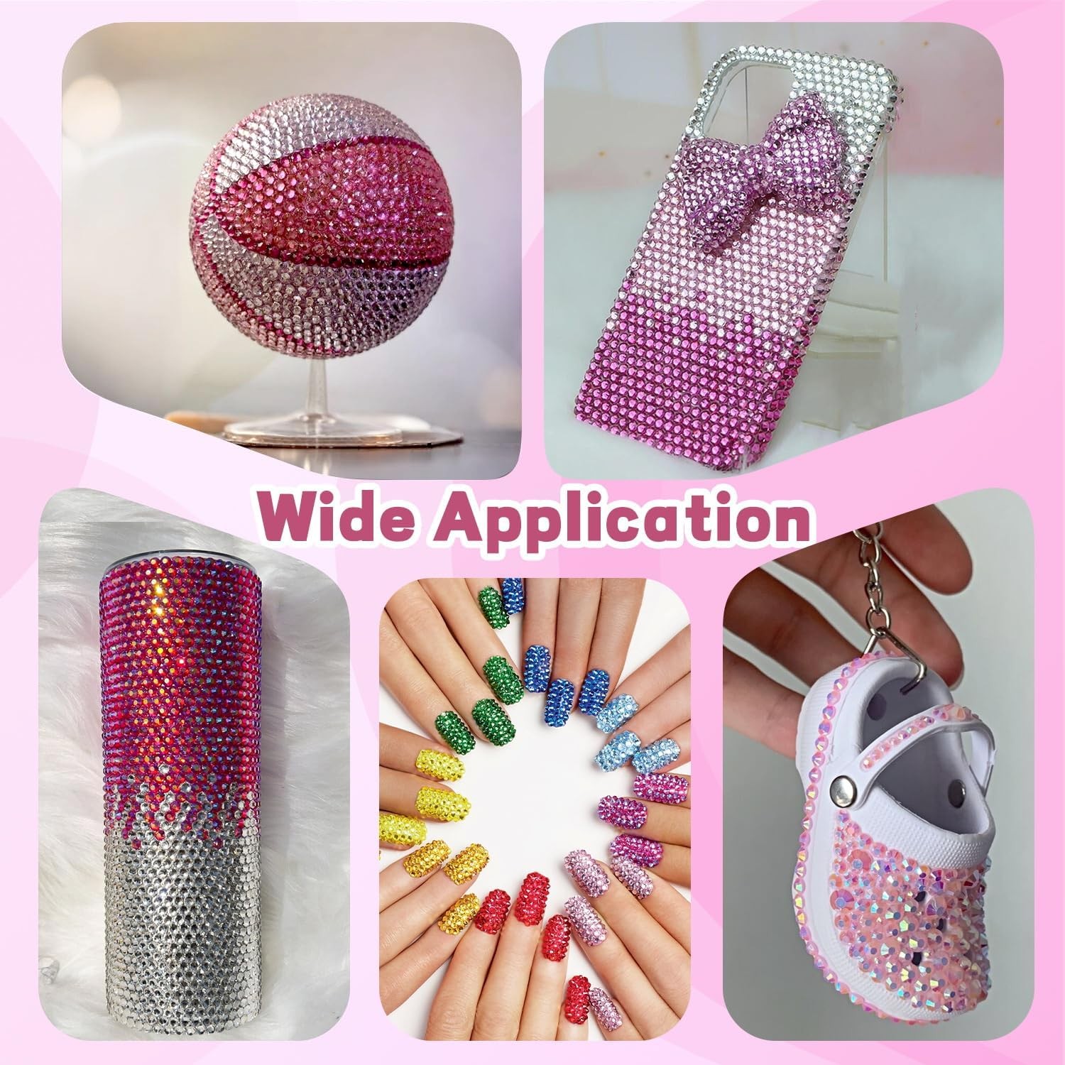 Pink Rhinestones 20000Pcs Bedazzling Kit with Jewelry Glue Resin Flatback Gems