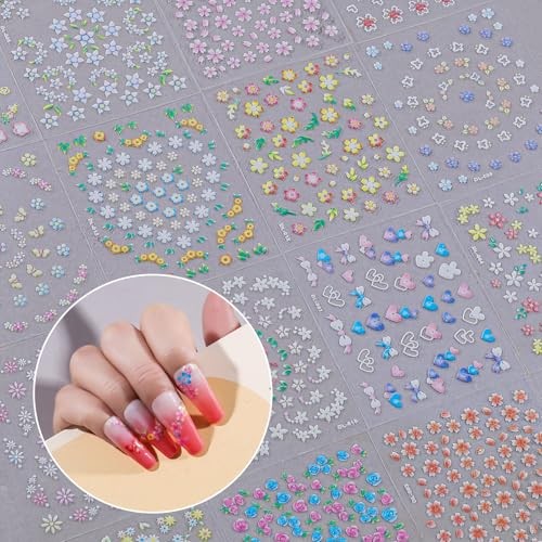 Flower Nail Art Stickers Decals, 30 Sheets Spring Floral Nail Decals Colorful