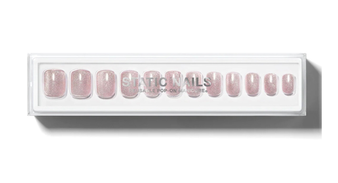 2 Sets of Static Nails in Curved Round French and Velvet Pink Square