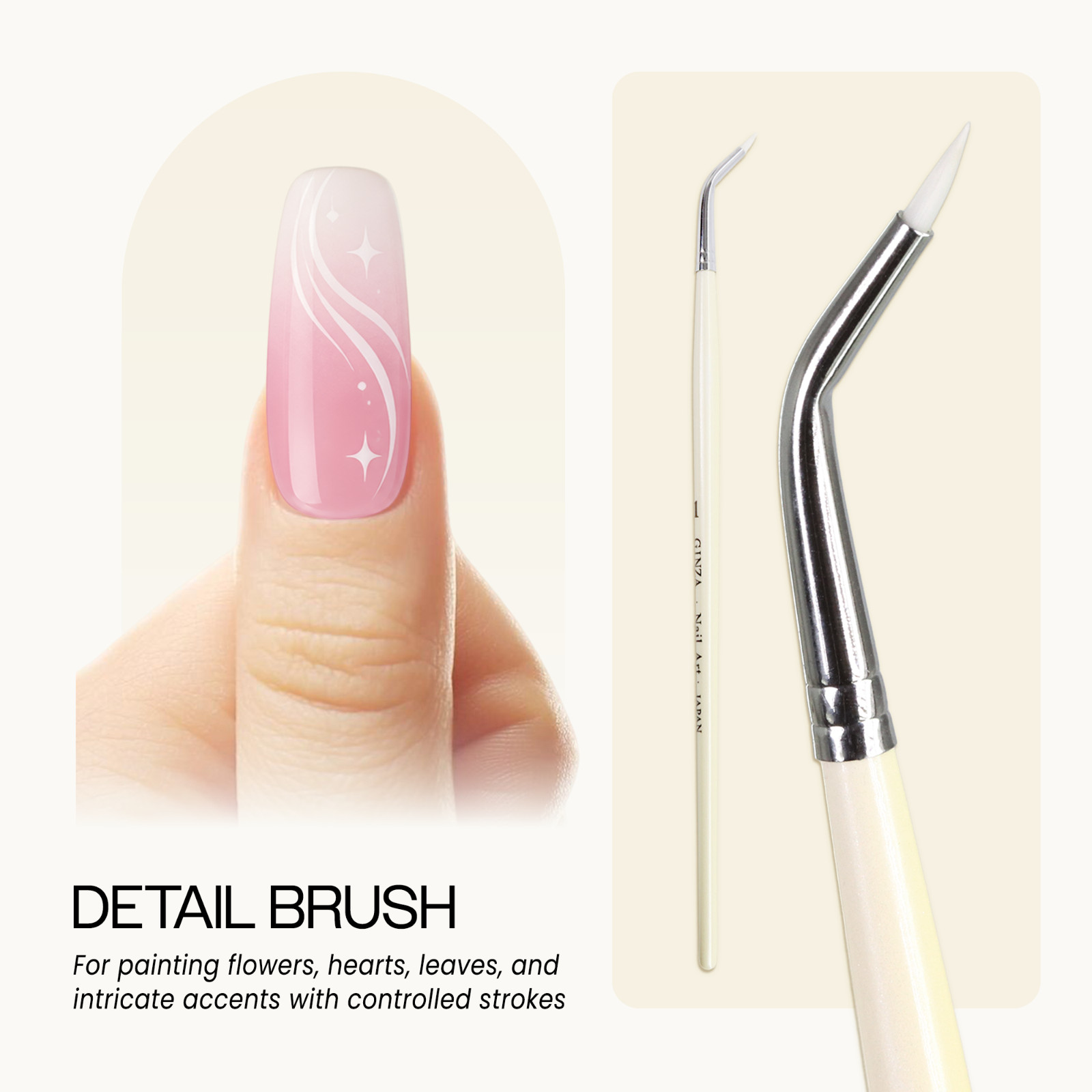 Ginza Professional Acrylic Nail Art Crooked Detailer Brush with Wooden Handle
