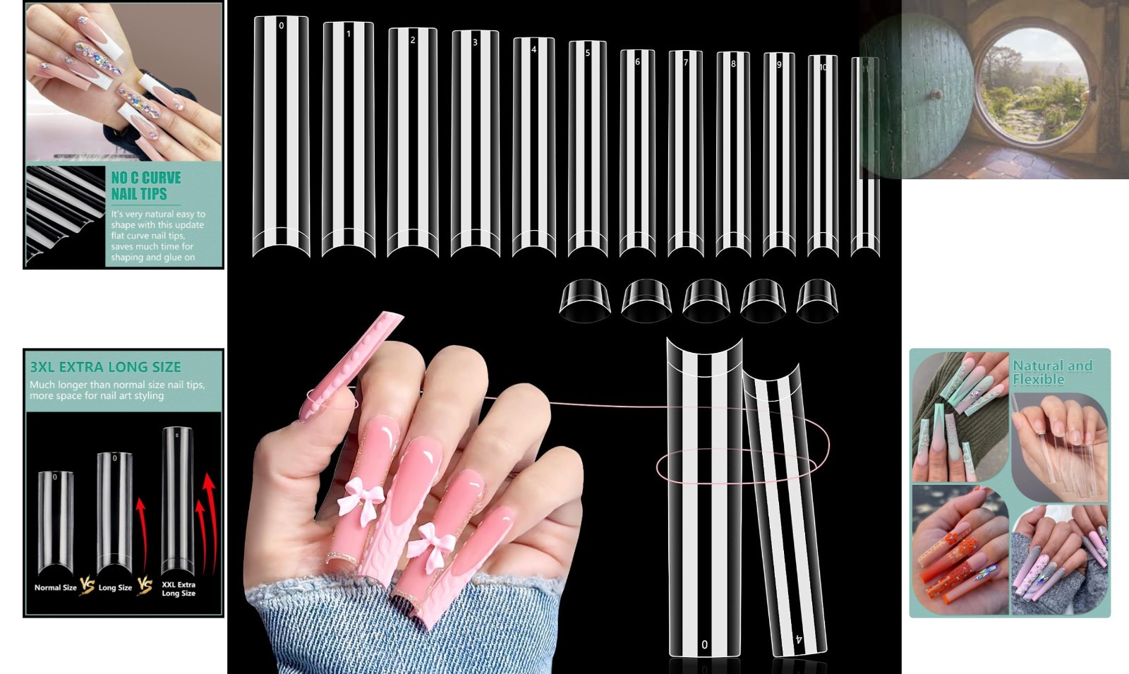 504 PCS No C Curve Extra Long Acrylic Nail Tips – 3XL, 12 Sizes for DIY & Salons