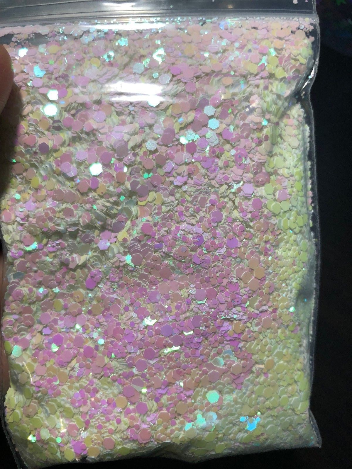 Pearlescent Indescent White Pink Hexagon shapes Glitter 0.4,1,2mm MIX US Seller