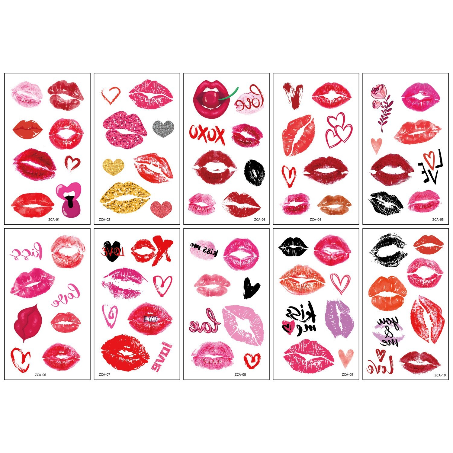 10Sheets Romantic Valentine Love Red Lips Nail Art Face Arm Body Stickers NH28