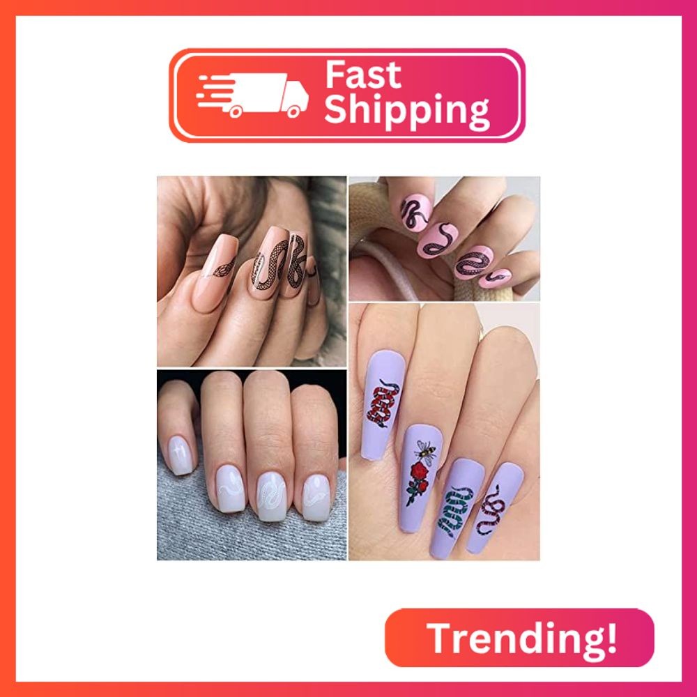 Cartoon Snake Nail Art Stickers, 3D Animal Snake Nail Self-Adhesive Sticker Desi