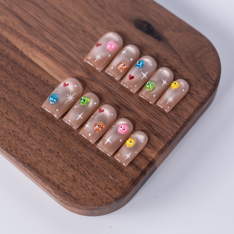 10pcs Nude Cartoon Nails 3D Heart Star Monster Cute Girly Daily Style