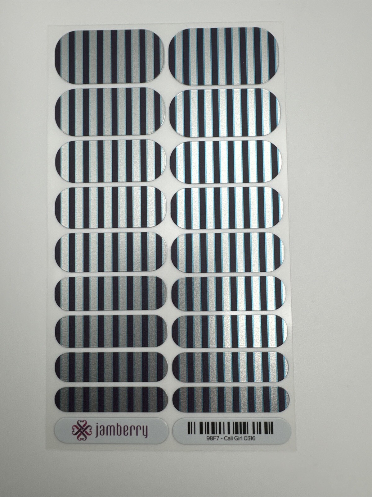 Jamberry Nail Wraps Cali Girl Full sheet (sliver/black Metallic stripe)