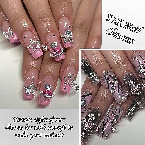 30PCS Star Nail Charms 3D Alloy Nail Art Charms 4 Styles Silver Stars Nail