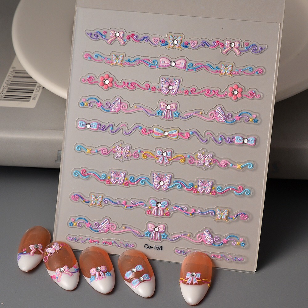 NAIL ART Character Pink Bowknot Butterfly Stickers Decoration Rhinestone NS54