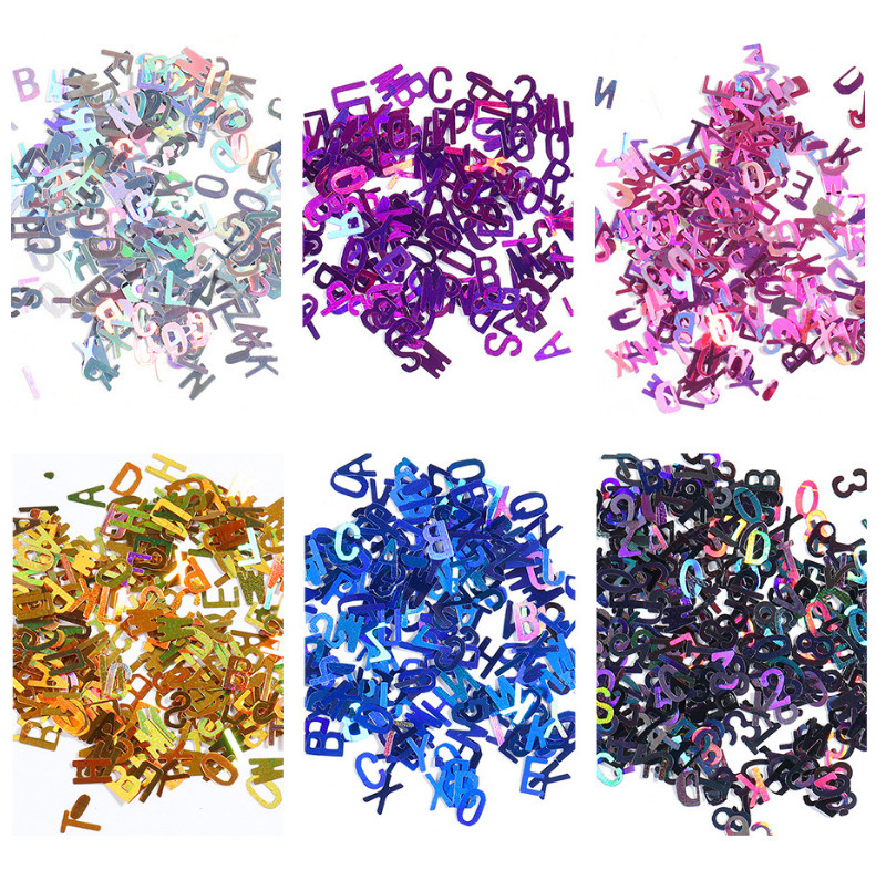 A-Z Word Letter Alphabet Holographic Nail Art Glitter Slime Sequins 3g