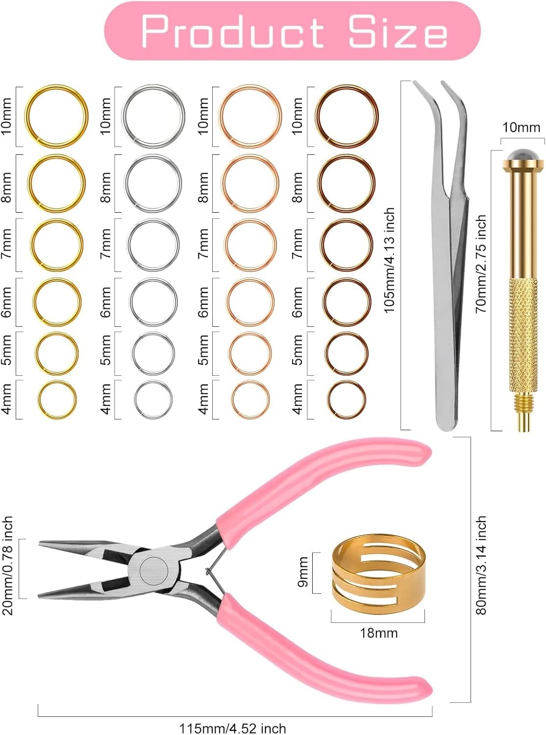 Nail Art Jewelry Making Set 1014 Pcs with Jump Rings, Pliers, Tweezers & Opener