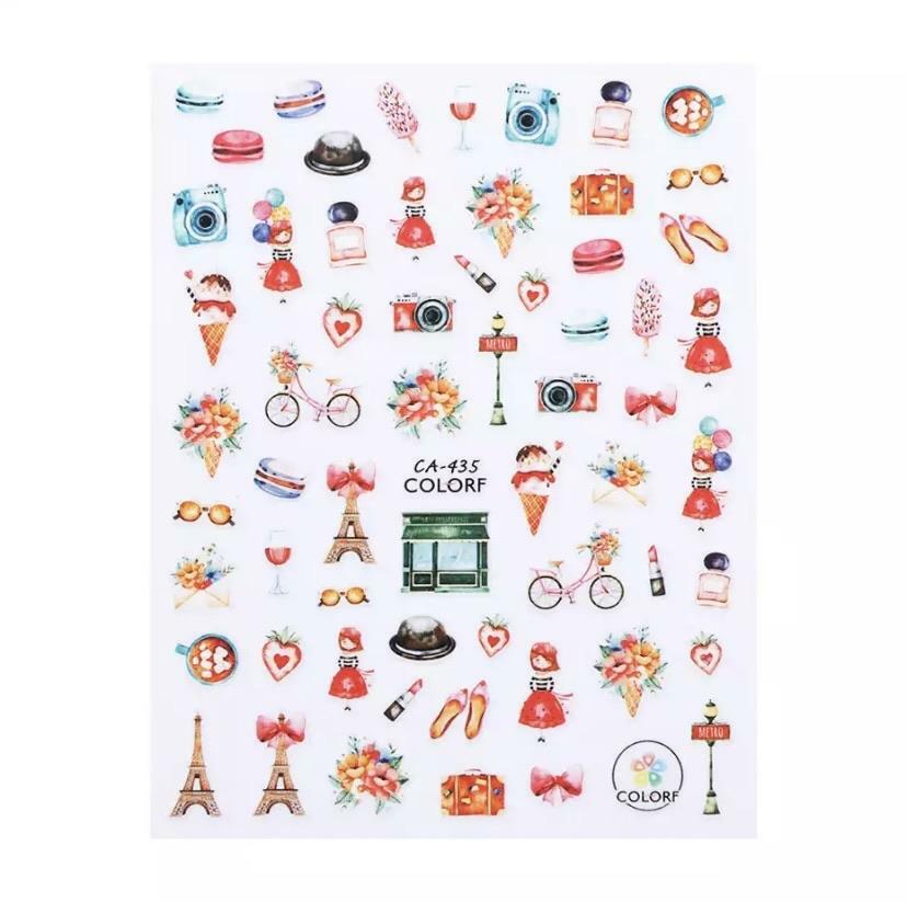 Nail art 3D stickers decal Eiffel tower ice cream bike macaroni strawberry CA435