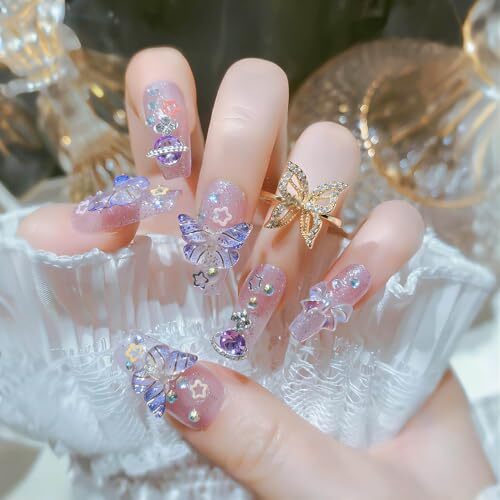 Long Press on Nails Coffin Fake Nails Purple False Nails with New Long Style 6