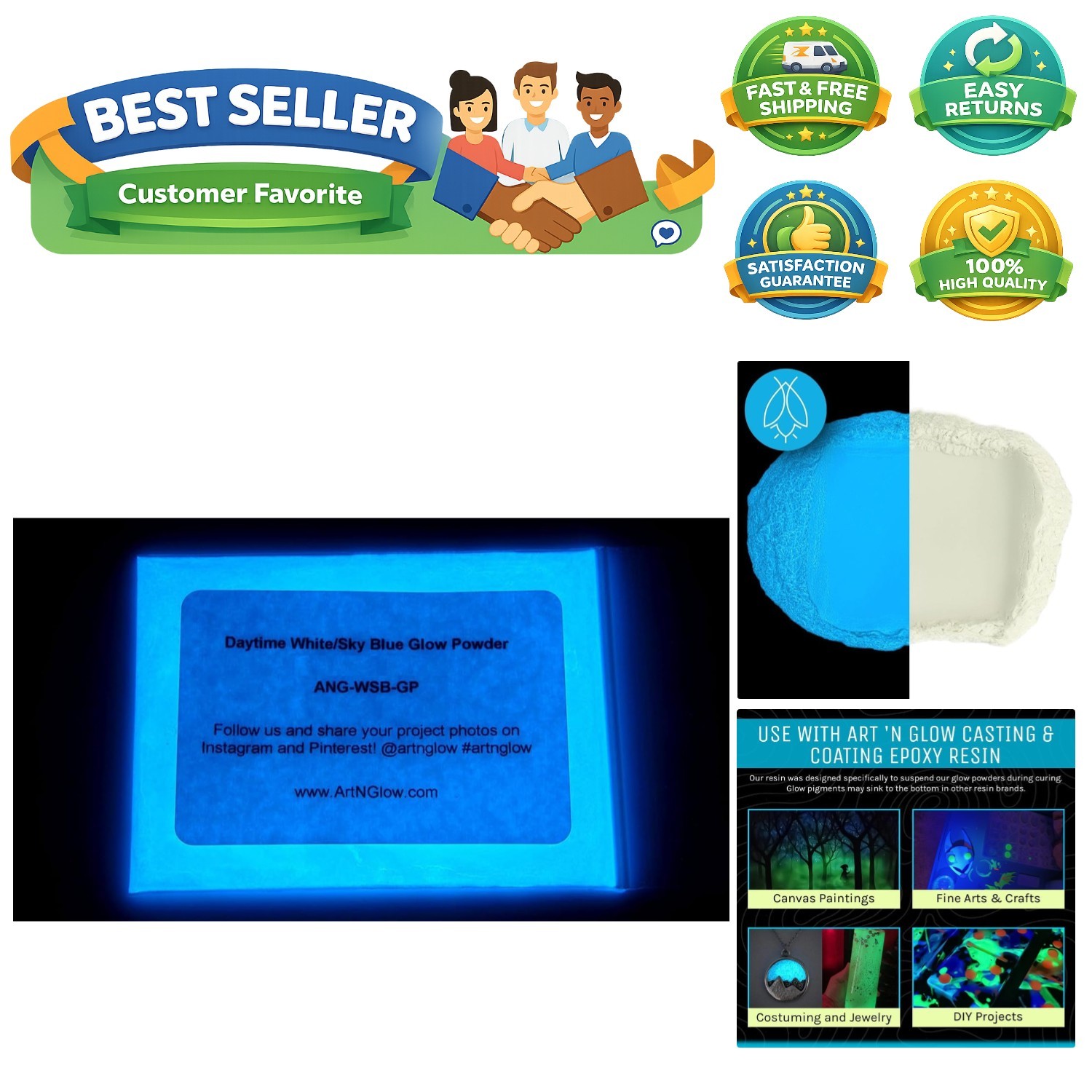Glow in The Dark Pigment Powder – Neutral and Fluorescent Color for Art Paint…