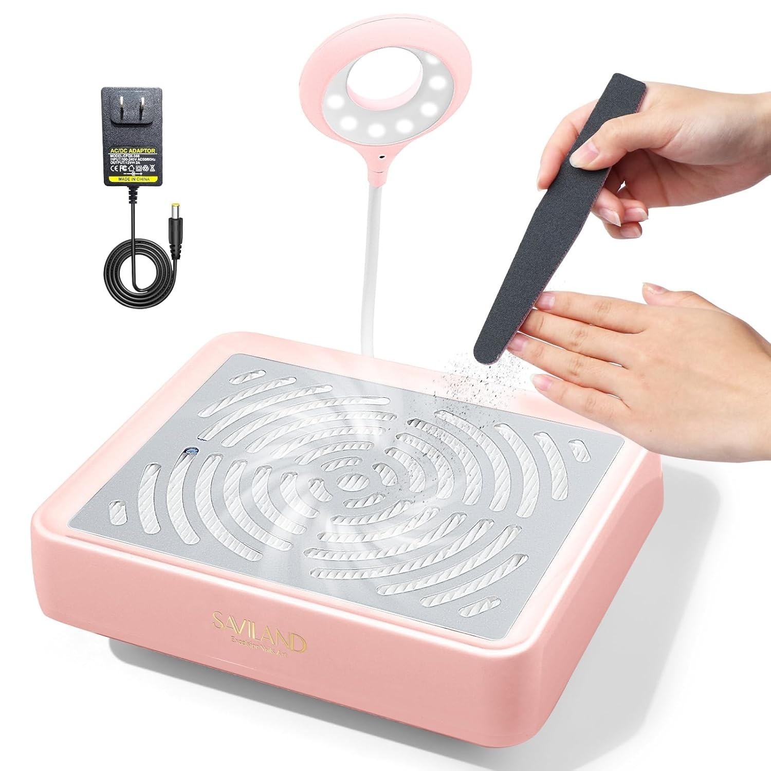 SAVILAND Nail Dust Collector with Lamp – Powerful Nail Vacuum Fan 40W Dust Colle