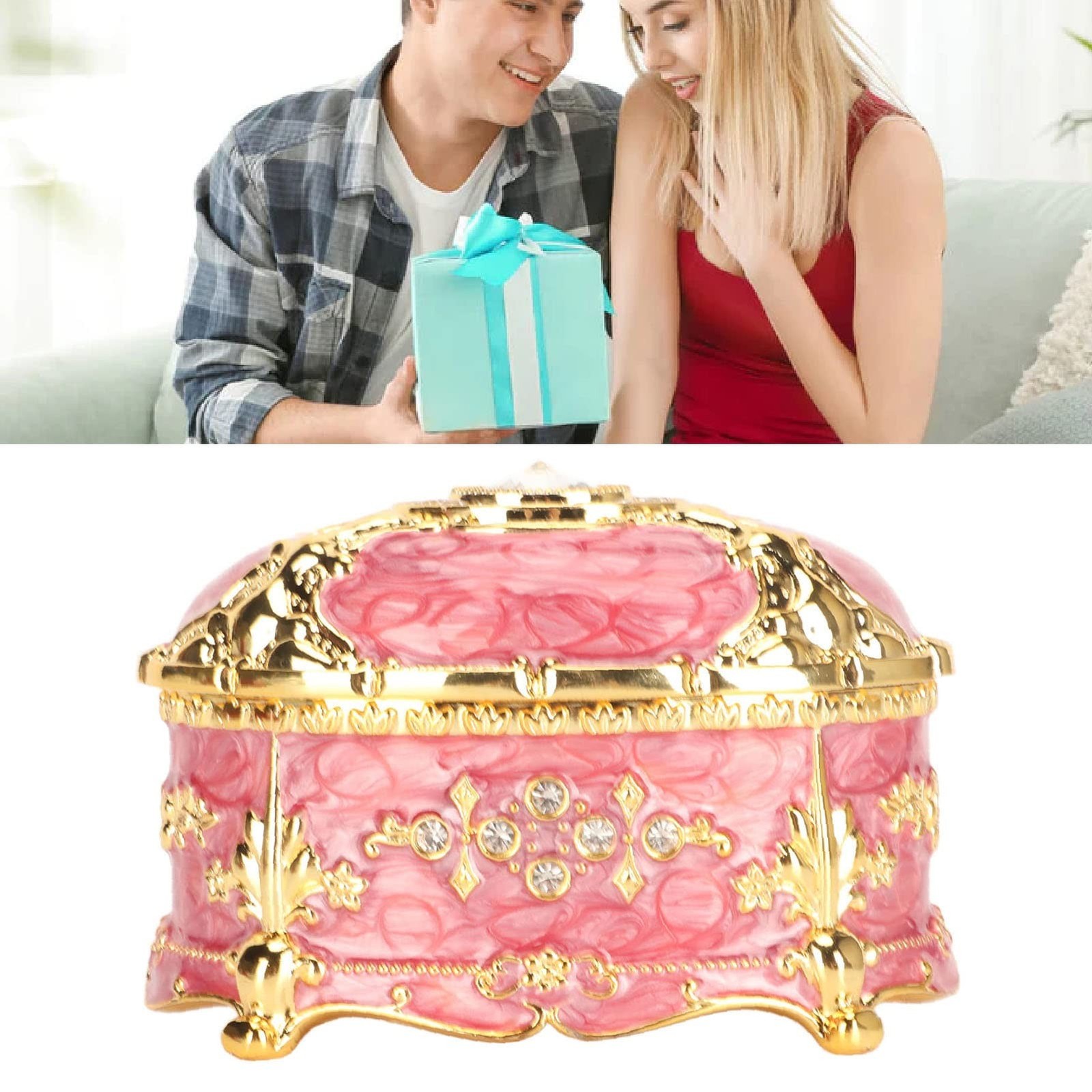 Emoshayoga Vintage Trinket Box, Jewelry Box Zinc Alloy Decorative Pink for Ho…