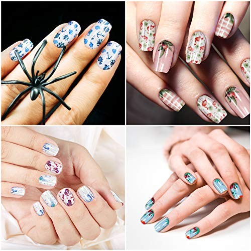 168 Pieces 12 Sheets Nail Strips Summer Full Wrap Nail Polish Stickers Wraps