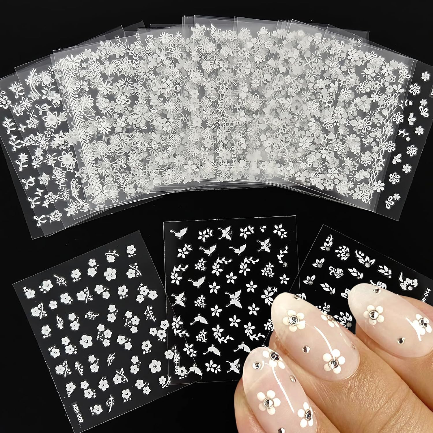 6Sheets Flower Nail Stickers Lily Flower Stickers for Nails 3D Self Adhesive Flo