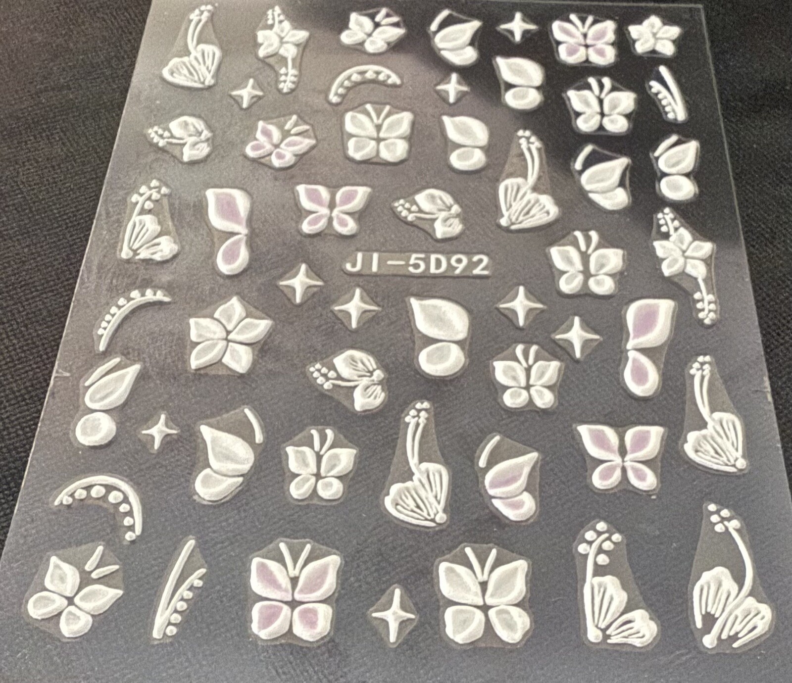 Trendy 5D Embossed White & Pink Butterfly Effect Nail Art Decor/Stickers