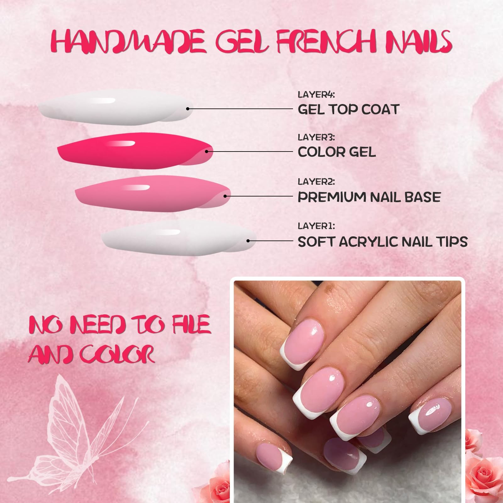 AddFavor White French Tip Press on Nails Short – 240pcs Pink Short,