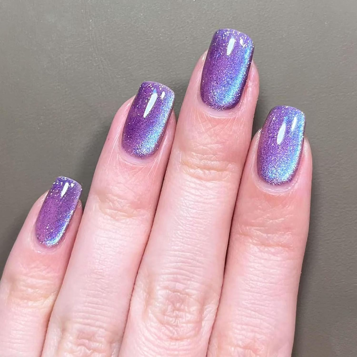 Dark Purple Press on Nails Mediumt Square Fake Nails Cat Dark Purple Cat Eye