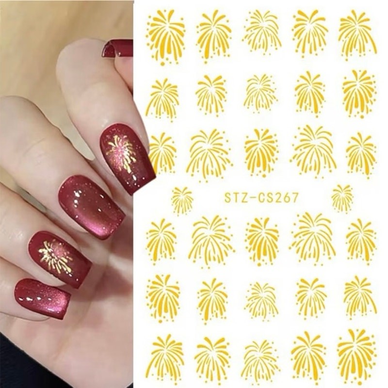NEW 8 Sheets Colorful Firework Nail Stickers for Nail Art 3D Self-Adhesive