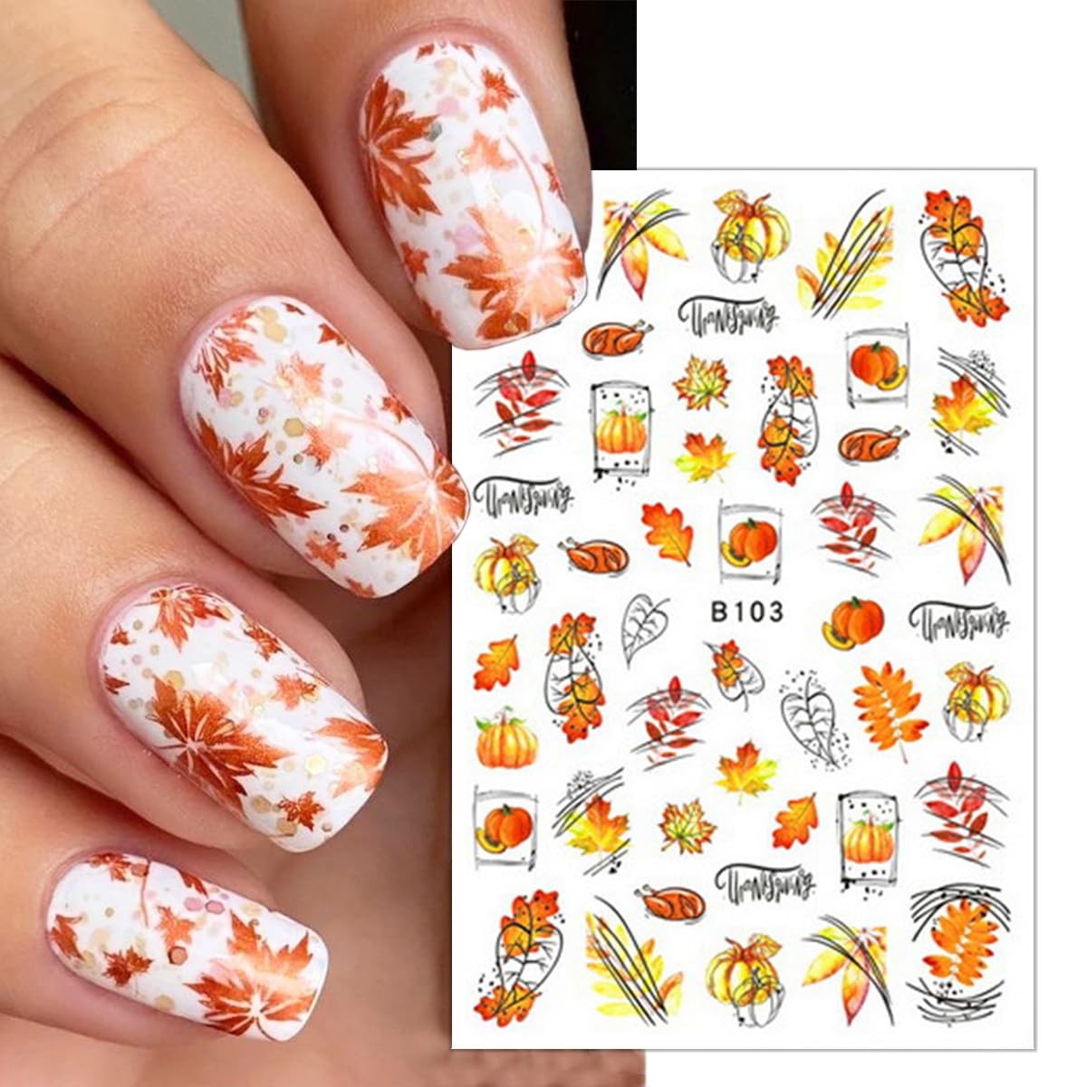 8 Sheets Thanksgiving Nail Decals 3D Self-Adhesive Autumn Multicolour