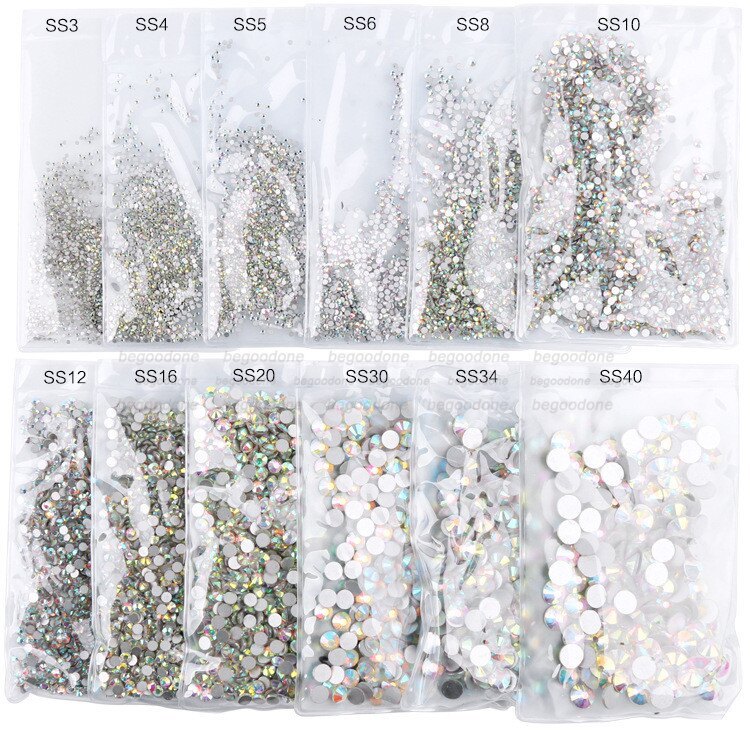 SS3-40 Clear AB Nail Art Decorations Flatback Crystal Rhinestones Non Hotfix DIY