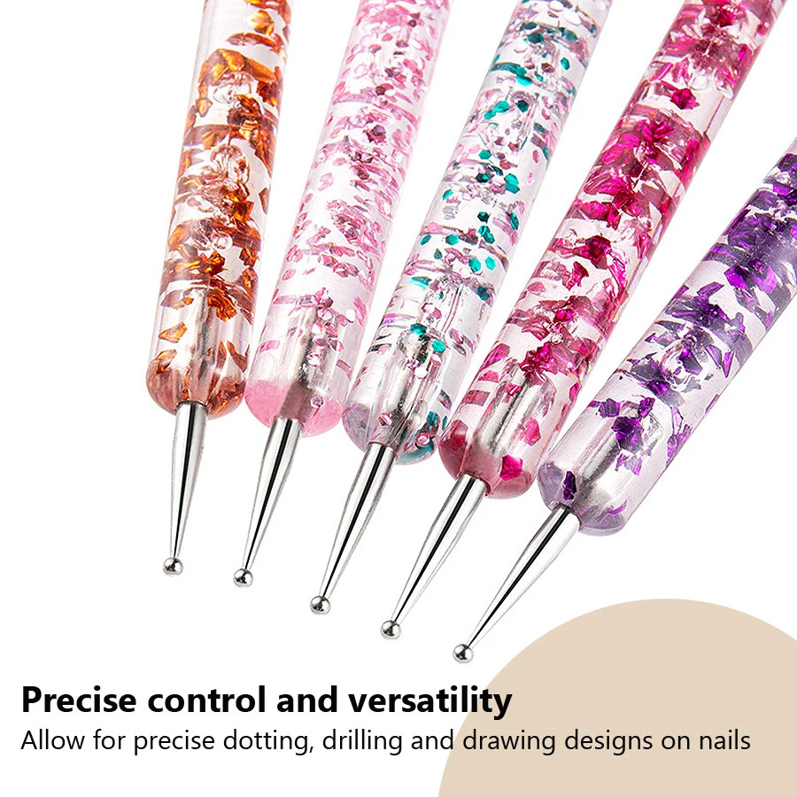 5Pcs 2 Way Nail Art Dotting Tool Set Nail Dotting Pens for Rhinestone Picker