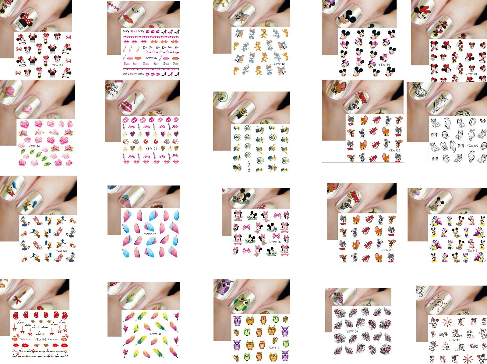 10 Pack Nail Art Water Decals Transfers Stickers Cartoons beauty DIY accessory