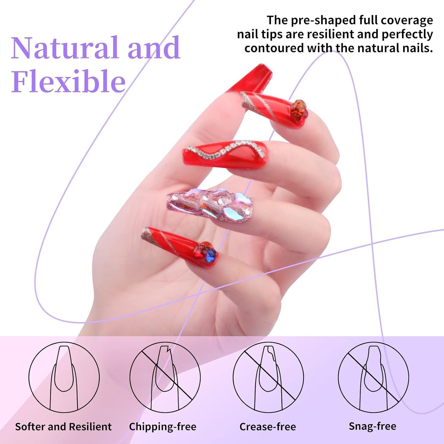 550pcs Long Coffin Acrylic Nail Tips Kit with UV Lamp – Durable & Glossy Finish