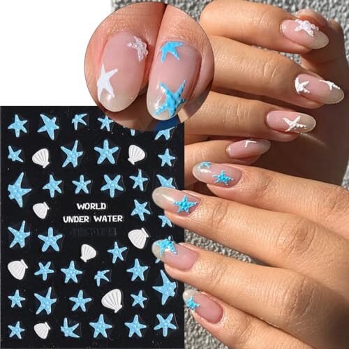 Summer Ocean Nail Stickers, Starfish Seashell Sea Horse Coral Nail Ocean Theme