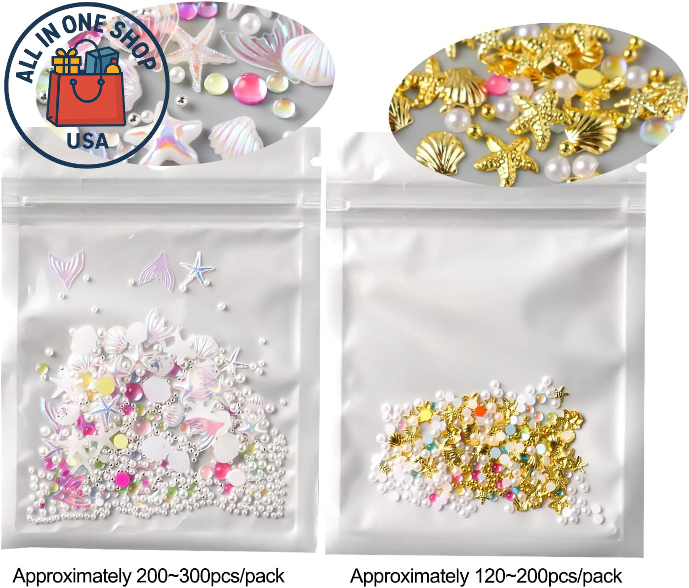 3D Summer Beach Nail Charms Set – Seashell Starfish Gems for DIY Manicure