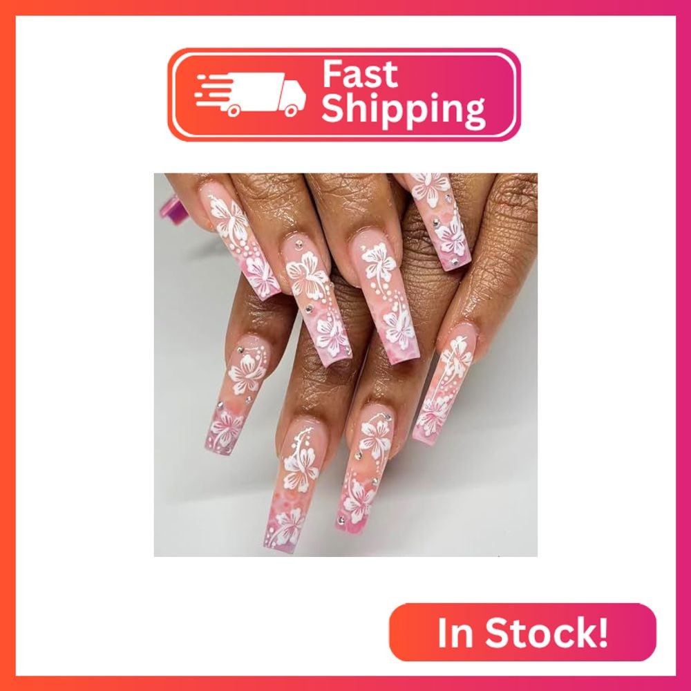 Press on Coffin Nails Long Length Glossy Full Cover Acrylic Extra Long Square Fa