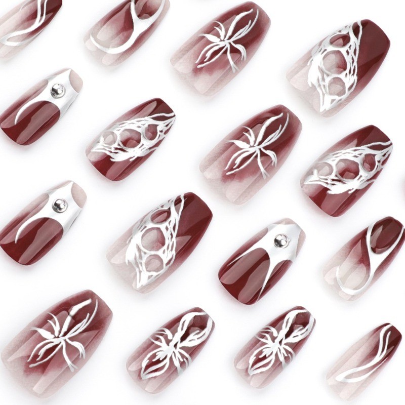 48 Pcs of Ballet Style Gradient Dyeing, Detachable and Reusable Short Nail Art