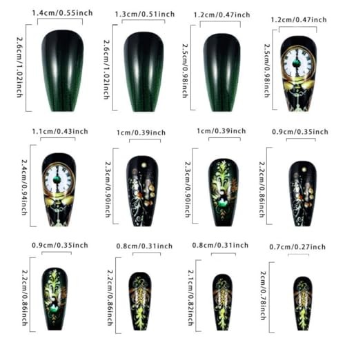 Dark Green Gradient Press on Nails Long Coffin 1 Fl Oz (Pack of 1) Green Gold