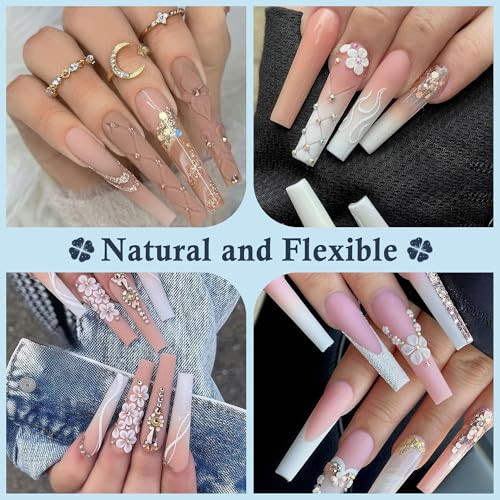 XXL Long Half Cover Coffin Nails Tips, 240 Pcs Clear Gel x XXL Half Coffin